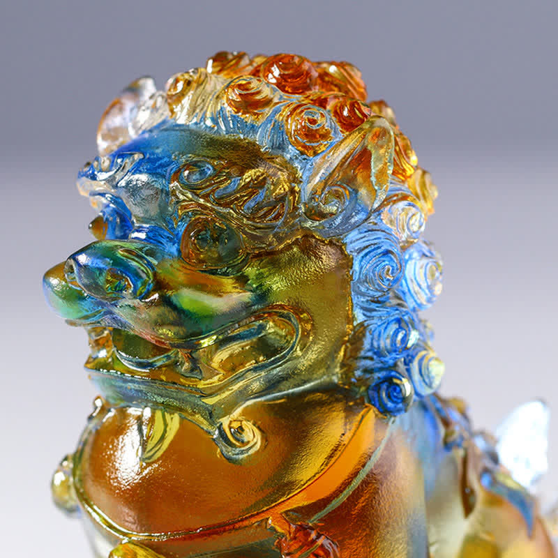 Nimara Ritual Handmade Liuli Crystal Lion Art Piece Strength Home Office Decoration