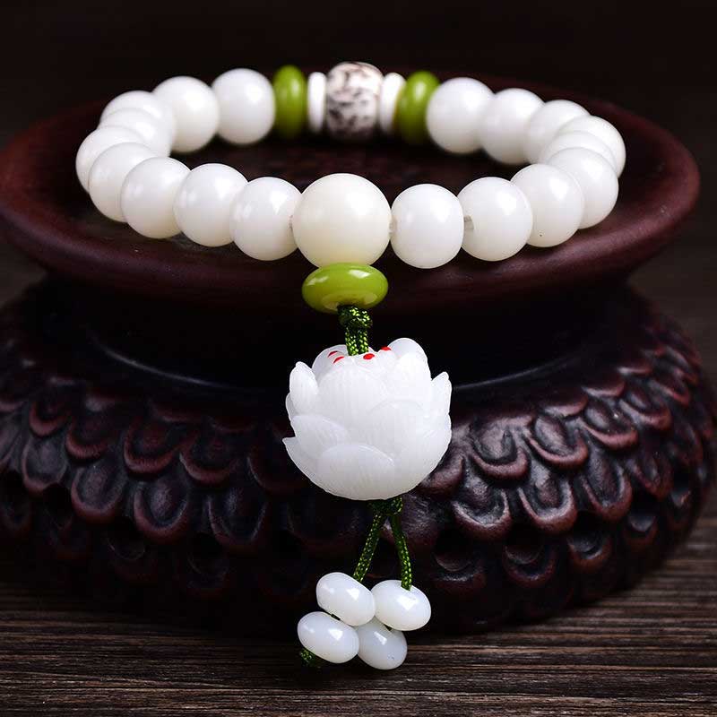 Nimara Ritual Lotus Natural White Bodhi Seed Luck Bracelet