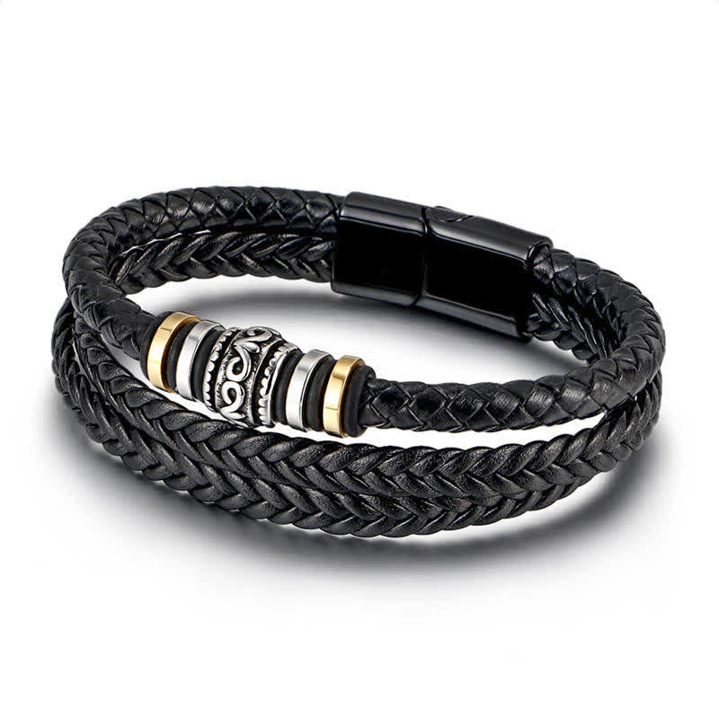 Nimara Ritual Leather Layered Titanium Steel Balance Braided Bracelet