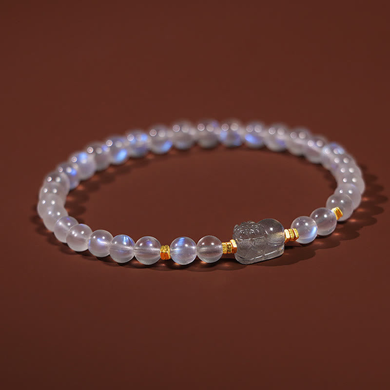 Nimara Ritual 925 Sterling Silver Plated Gold Natural Moonstone PiXiu Healing Bracelet