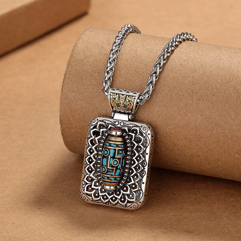 Nimara Ritual Nine-Eye Dzi Bead Design Copper Healing Rotatable Necklace Pendant