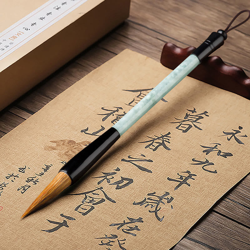 Nimara Ritual Natural Jade Luck Chinese Calligraphy Brush Pen Chinese Writing Brush With Gift Box