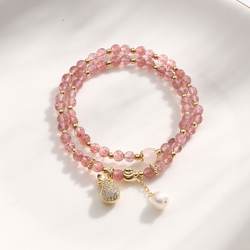Nimara Ritual Strawberry Quartz Money Bag Positive Charm Double Wrap Bracelet