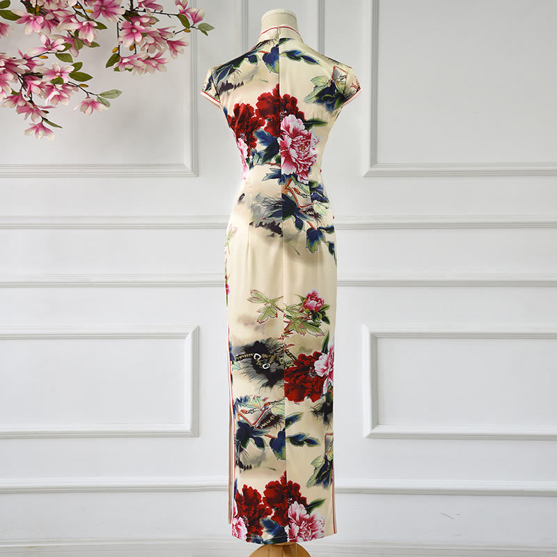 Nimara Ritual Peony Flower Print Cheongsam Dress Women's Qipao