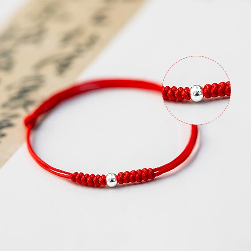 Nimara Ritual 925 Sterling Silver Luck Bead Protection Red String Thin Cord Braided Bracelet