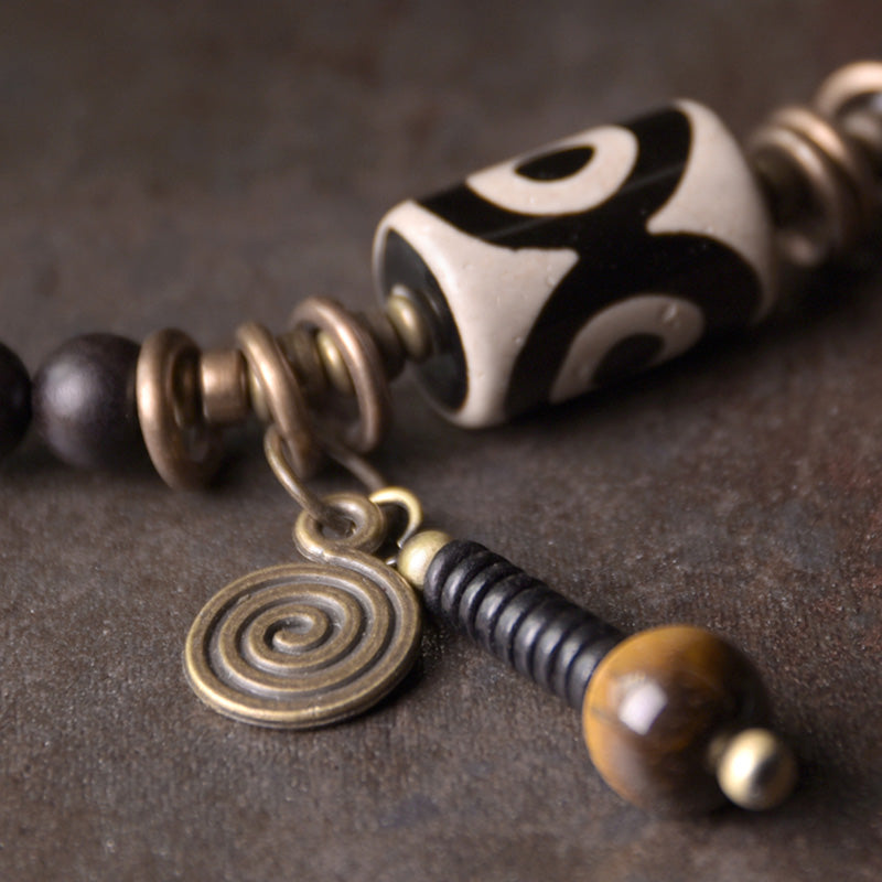 Nimara Ritual Ebony Wood Dzi Bead Copper Protection Couple Bracelet