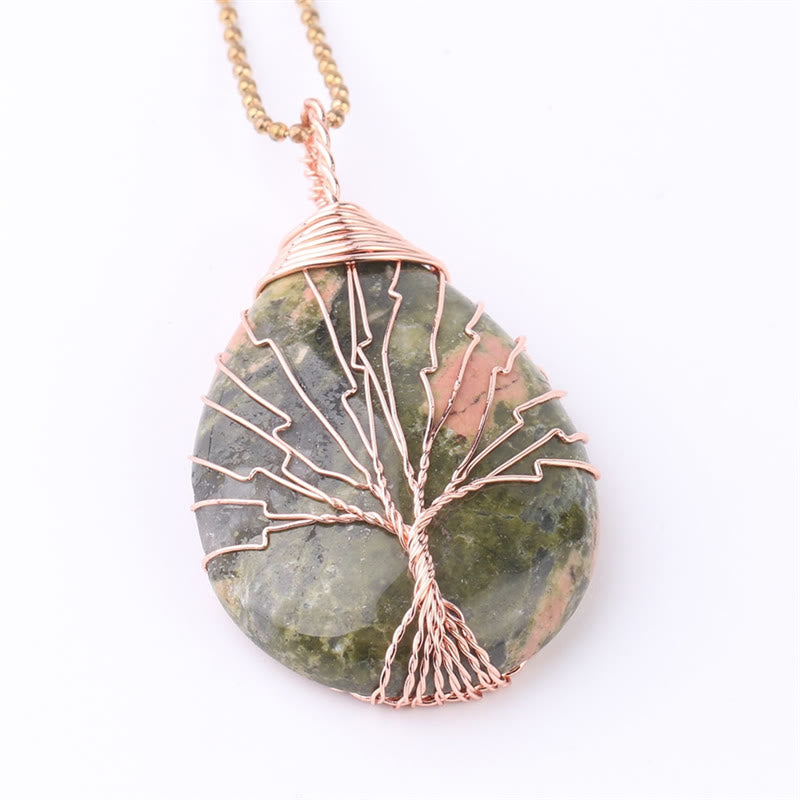 Nimara Ritual Natural Quartz Crystal Tree Of Life Healing Energy Necklace Pendant