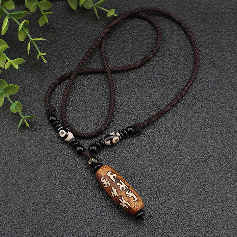 Nimara Ritual Tibet Om Mani Padme Hum Dzi Bead Avalokitesvara Pattern Wealth Necklace Pendant