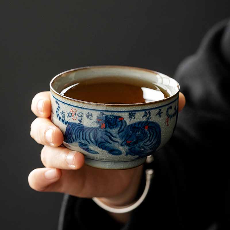 Nimara Ritual Jingdezhen Hand Painted Cute Tiger Ceramic Teacup Kung Fu Tea Cup Bowl 140ml