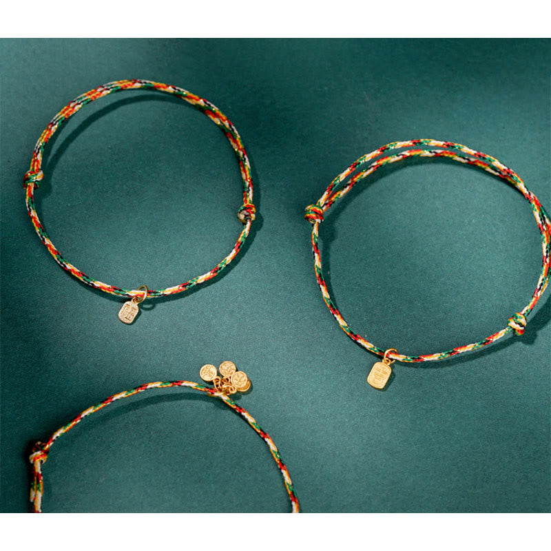 Nimara Ritual Auspicious Fu Character Peace And Joy Luck Handmade Multicolored Child Adult Bracelet