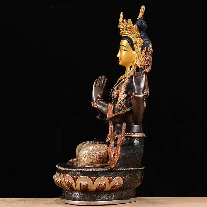 Nimara Ritual Bodhisattva Chenrezig Four-armed Avalokitesvara Protection Copper Statue Decoration