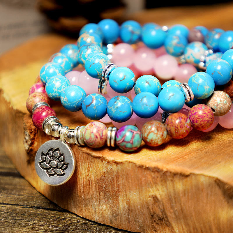 Nimara Ritual Tibetan Purple Miano Real Bead Harmony Lotus Mala