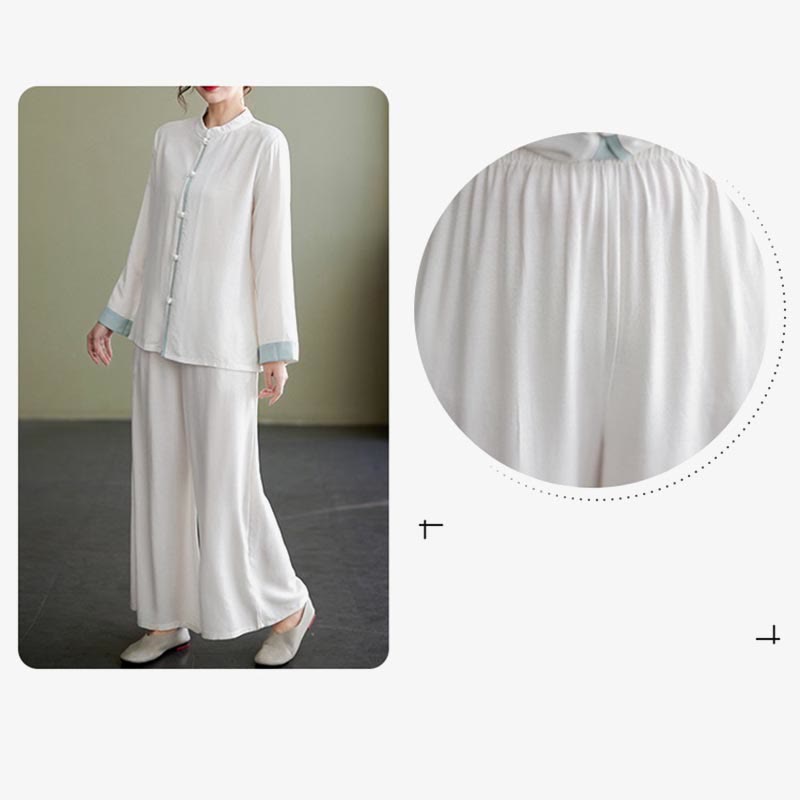 Nimara Ritual 2Pcs Tang Suit Long Sleeve Shirt Top Pants Meditation Zen Tai Chi Cotton Linen Clothing Women's Set