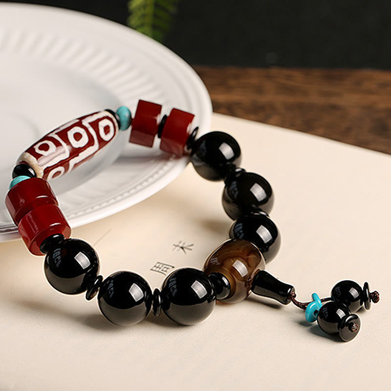 Nimara Ritual Tibetan Nine-Eye Dzi Bead Black Onyx Wealth Protection Bracelet