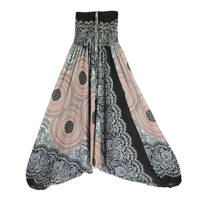 Nimara Ritual Two Style Wear Round Geometric Pattern Loose Smocked Harem Trousers Jumpsuit High Waist Women's Yoga Pants