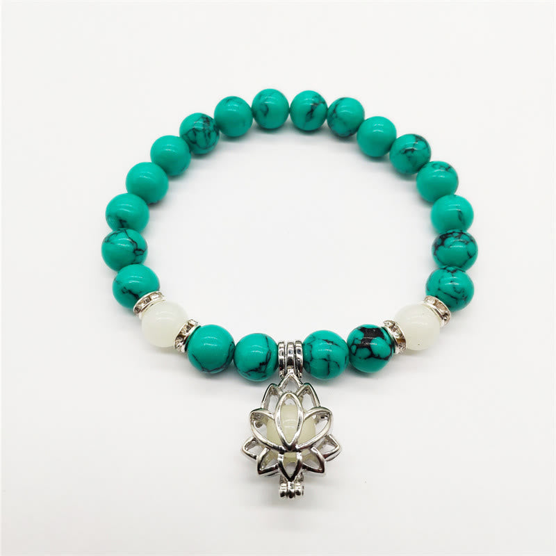 Positive Thinking Tibetan Turquoise Glowstone Luminous Bead Lotus Protection Bracelet
