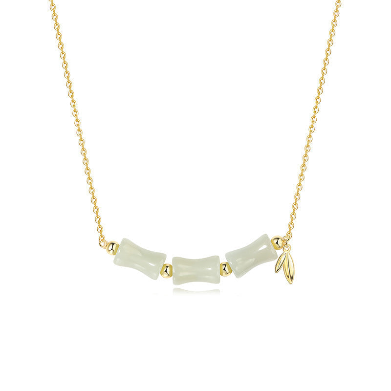 Nimara Ritual 925 Sterling Silver Hetian Jade Bamboo Fu Character Prosperity Necklace Pendant Bracelet