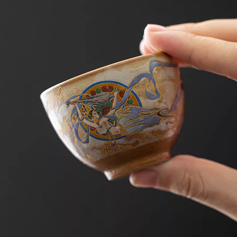 Nimara Ritual Dunhuang Flying Apsaras Ceramic Gaiwan Sancai Teacup Kung Fu Tea Cup With Lid