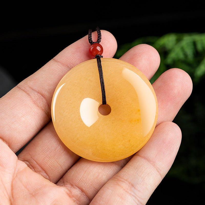 Nimara Ritual Round Golden Silk Jade Peace Buckle Wealth Pendant Necklace