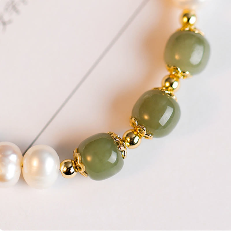 Nimara Ritual 14K Gold Plated Natural Pearl Hetian Cyan Jade White Jade Sincerity Bead Chain Bracelet