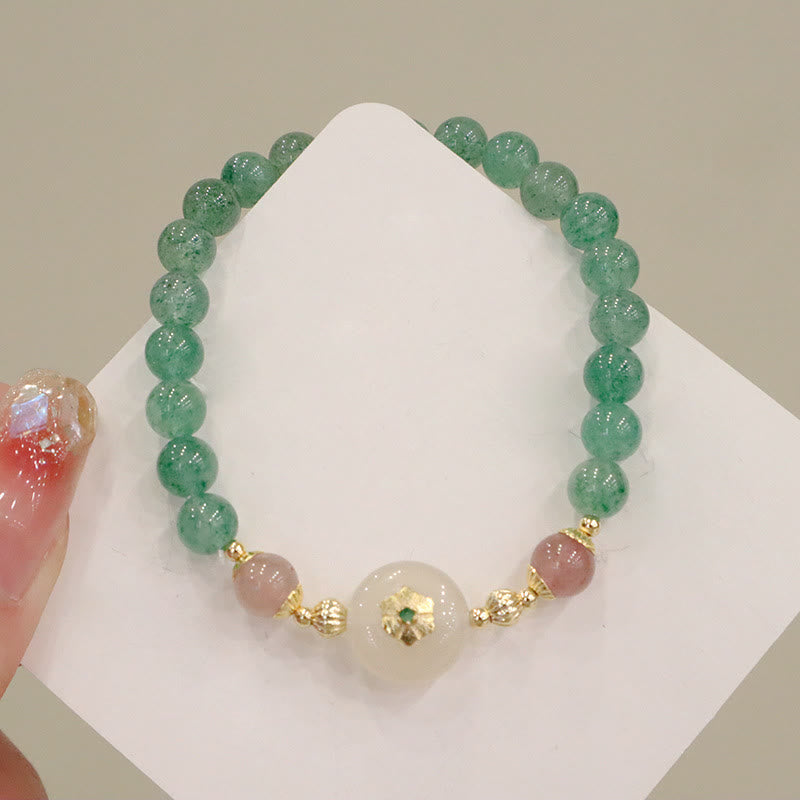 Nimara Ritual Natural Green Strawberry Quartz Chalcedony Flower Gratitude Bracelet