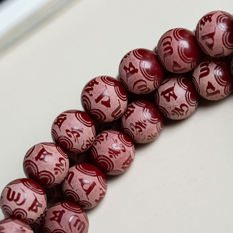 Nimara Ritual Red Bodhi Seed Om Mani Padme Hum Lotus Engraved Harmony Bracelet