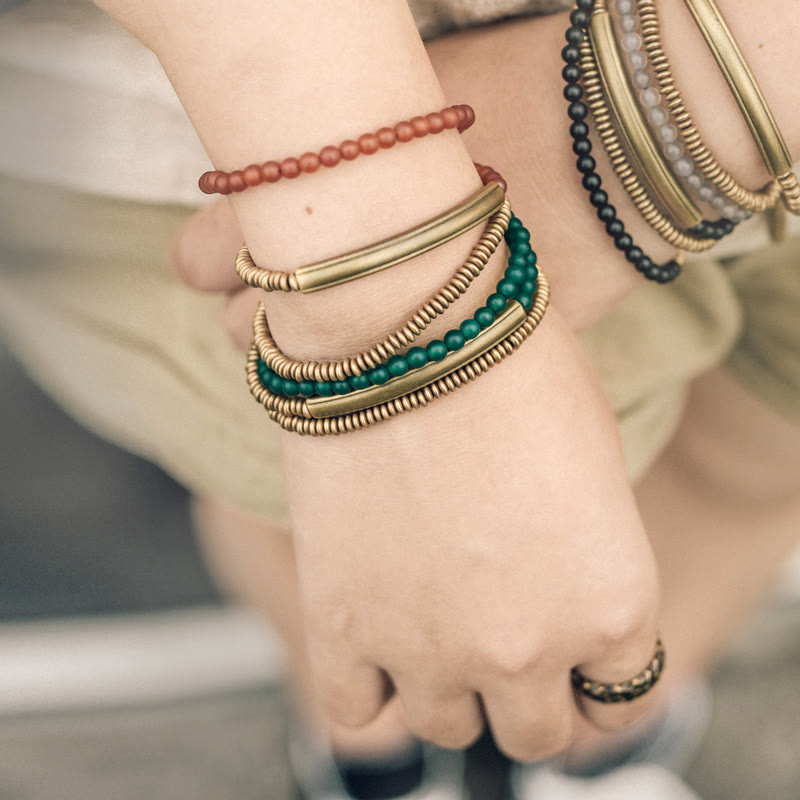 Nimara Ritual Tibetan Various Agate Stone Copper Protection Triple Wrap Bracelet