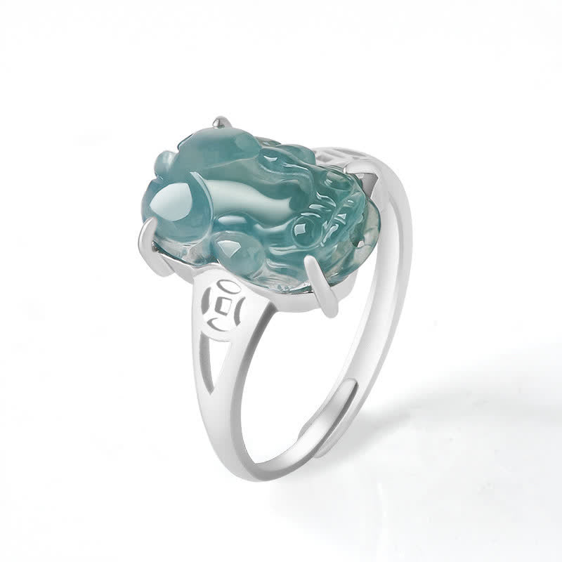 Nimara Ritual 925 Sterling Silver Fengshui Wealth Prosperity Jade PiXiu Luck Ring