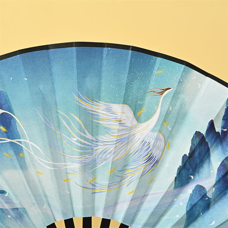 Nimara Ritual Vintage Phoenix Nine Tailed Fox Flower Bamboo Tiger Handheld Folding Fan Lotus Tassel Fan