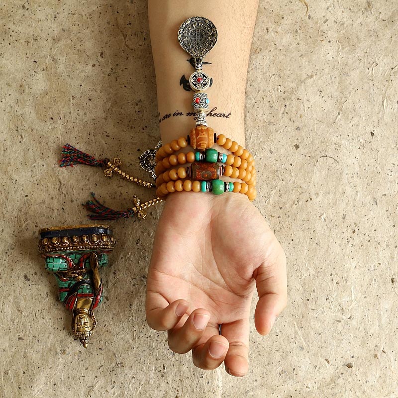 Nimara Ritual Tibet 108 Mala Beads Bodhi Seed Bagua Vajra Wealth Bracelet
