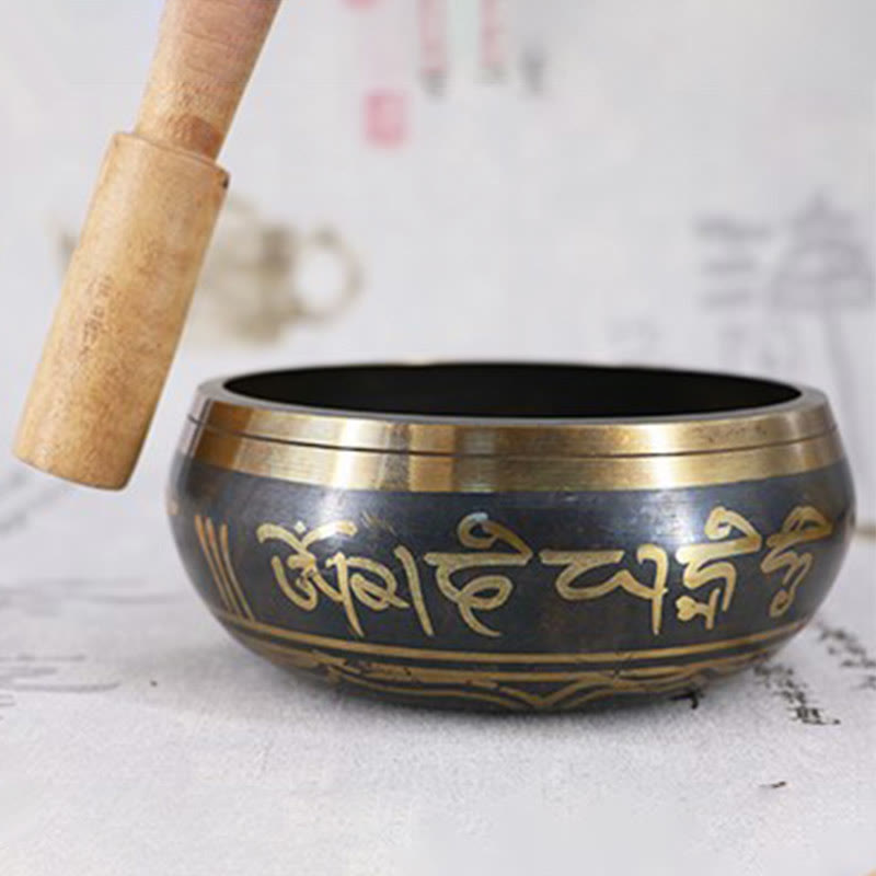 Nimara Ritual Tibetan Meditation Bowl for Healing and Mindfulness Om Mani Padme Hum Singing Bowl