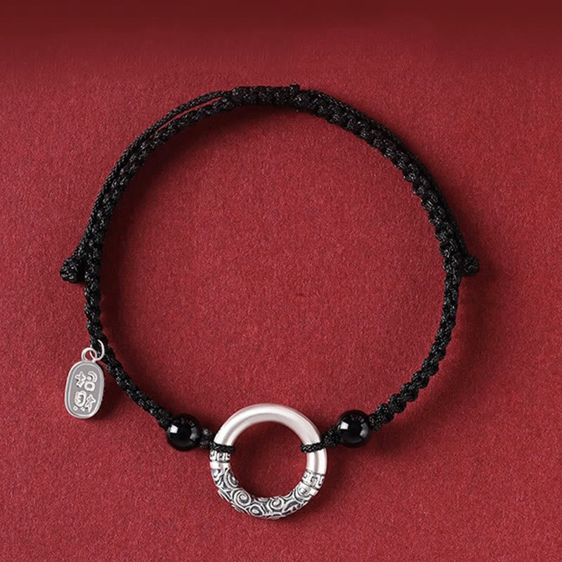 Nimara Ritual 925 Sterling Silver Black Onyx Peace Buckle Fu Character Charm Bracelet