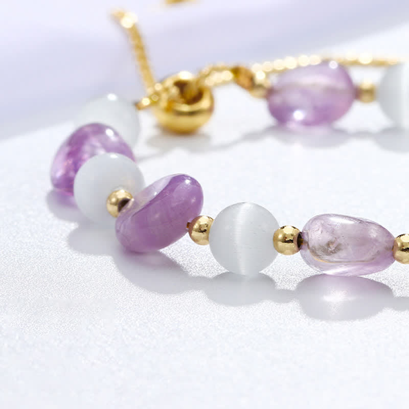 Nimara Ritual Amethyst Pink Crystal Black Rutilated Quartz Spiritual Awareness Bracelet