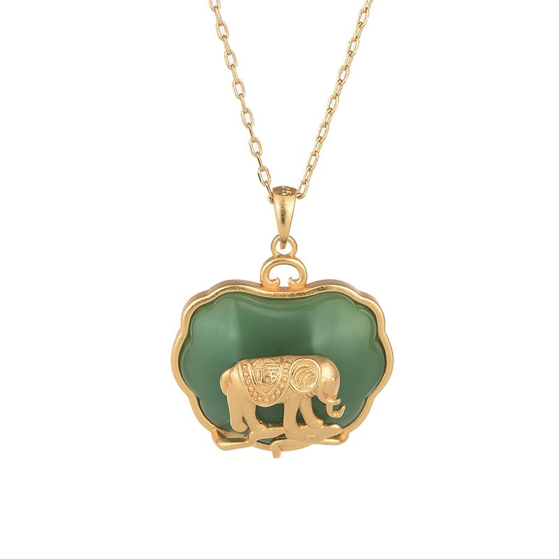 Nimara Ritual Natural Jade Elephant Healing Necklace Pendant