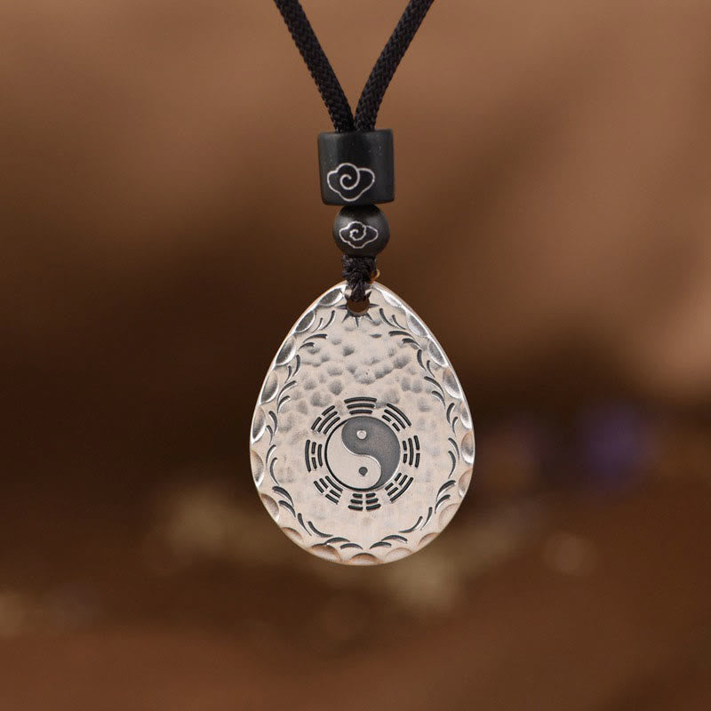 Nimara Ritual Vintage 999 Sterling Silver Yin Yang Bagua Water Drop Design Balance Harmony Necklace Pendant