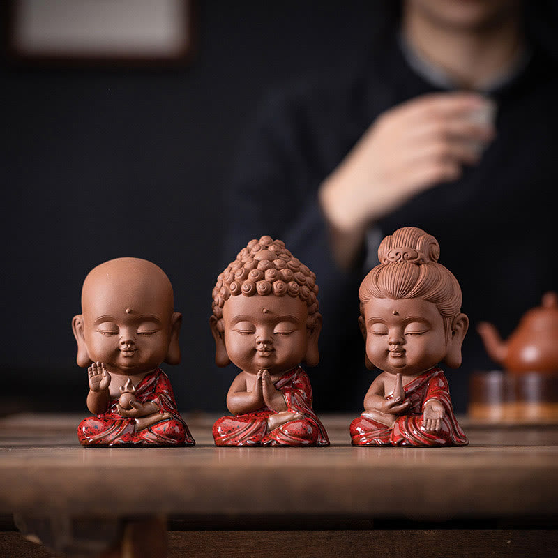 Nimara Ritual Mini Gautama Buddha Sakyamuni Kwan Yin Avalokitesvara Ksitigarbha Serenity Ceramic Desk Decoration