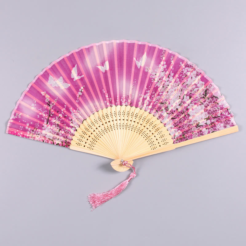 Nimara Ritual Butterfly Flowers Handheld Bamboo Folding Fan