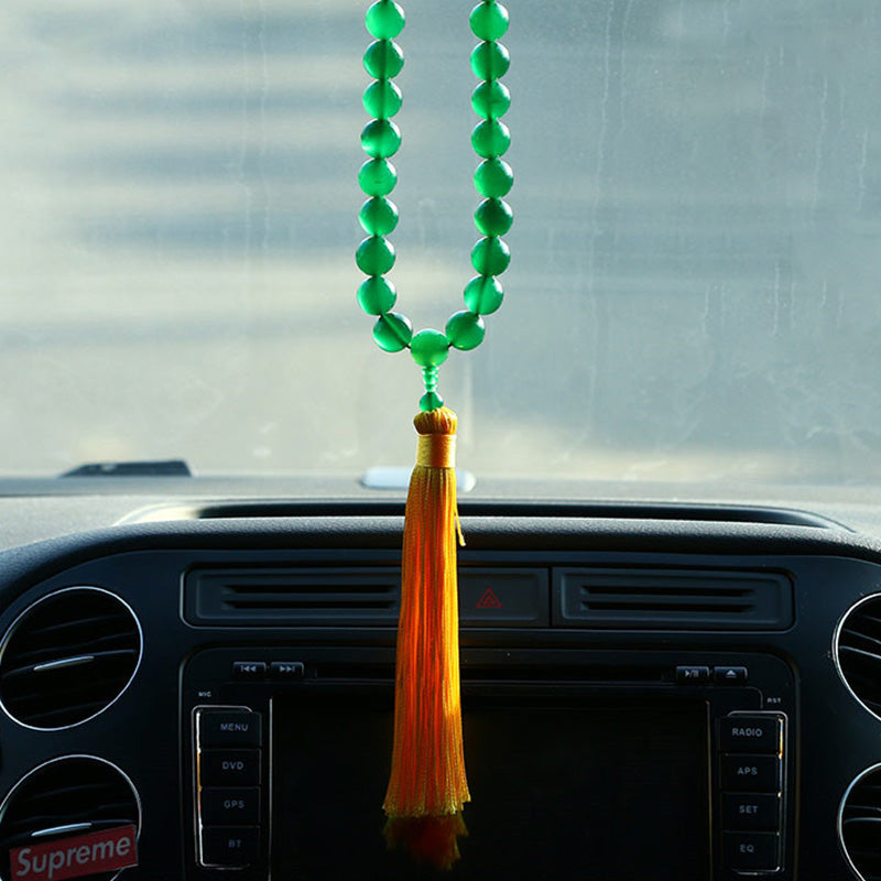 Nimara Ritual Natural Green Agate Wrist Mala Power Tassels Pocket Mala Car Decoration