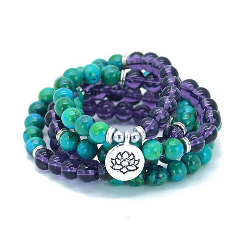 Nimara Ritual Amethyst Green Aventurine Spiritual Lotus Charm Bracelet