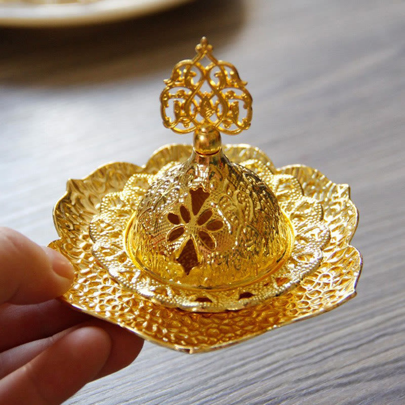 Nimara Ritual Gold Leaf Coaster Spiritual Mini Alloy Metal Incense Burner