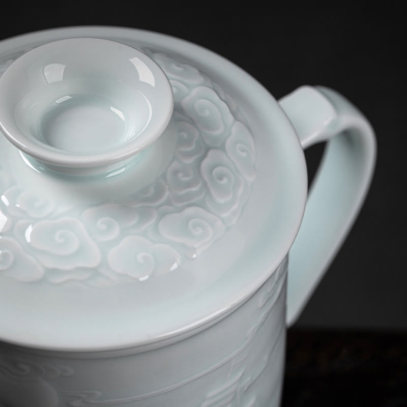 Nimara Ritual Jingdezhen Linglong Porcelain Auspicious Dragon Phoenix Boat Smooth Sailing Ceramic Teacup Office Tea Cups 420ml