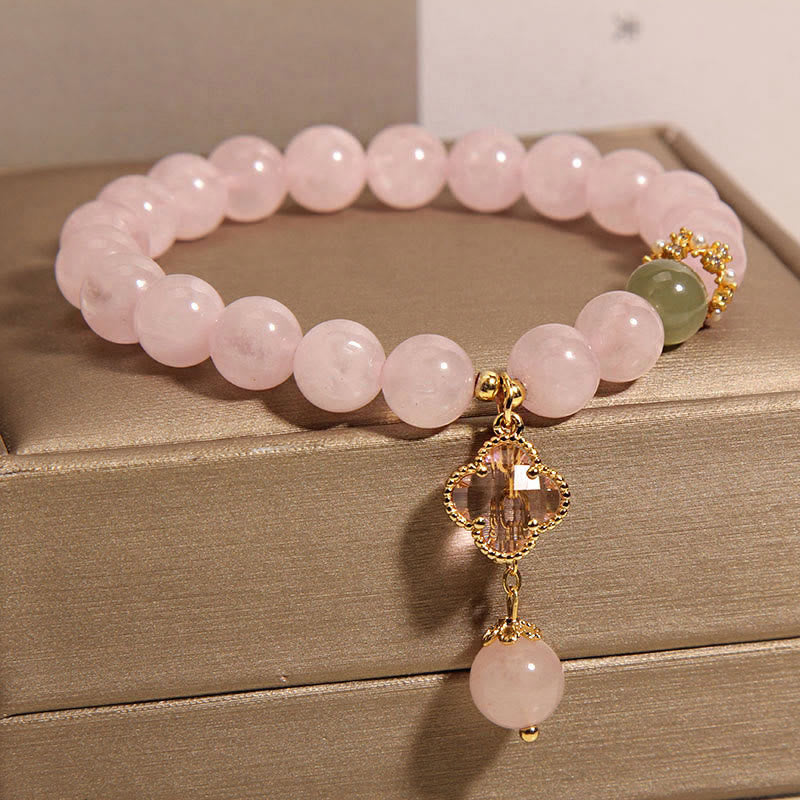 Nimara Ritual Natural Pink Crystal Four Leaf Clover Soothing Bracelet