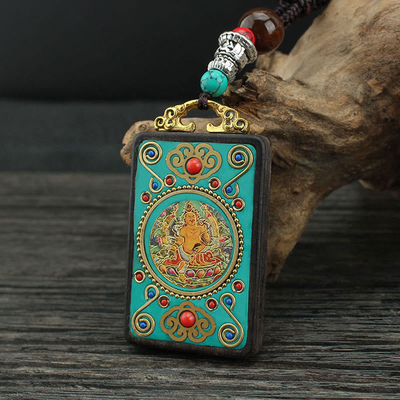 Nimara Ritual Tibet God Of Wealth Money Tree Golden Phoenix Thangka Ebony Peace Necklace Pendant