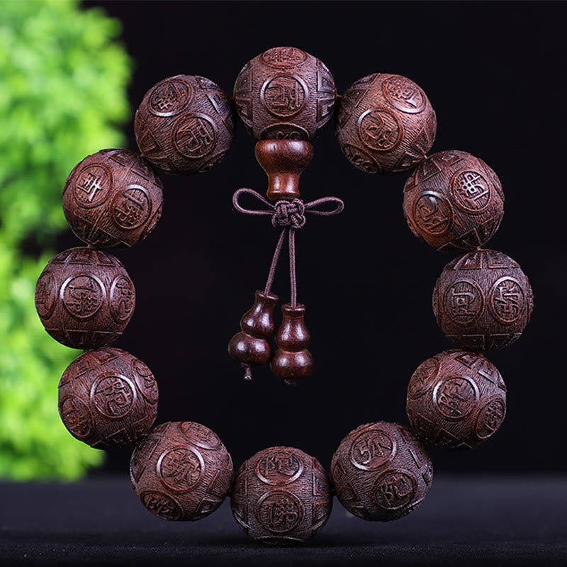 Nimara Ritual Chinese Zodiac Rosewood Ebony Copper Coin PiXiu Carved Warmth Bracelet
