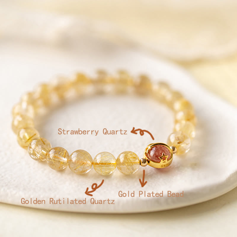 Nimara Ritual Golden Rutilated Quartz Strawberry Quartz Star Protection Bracelet