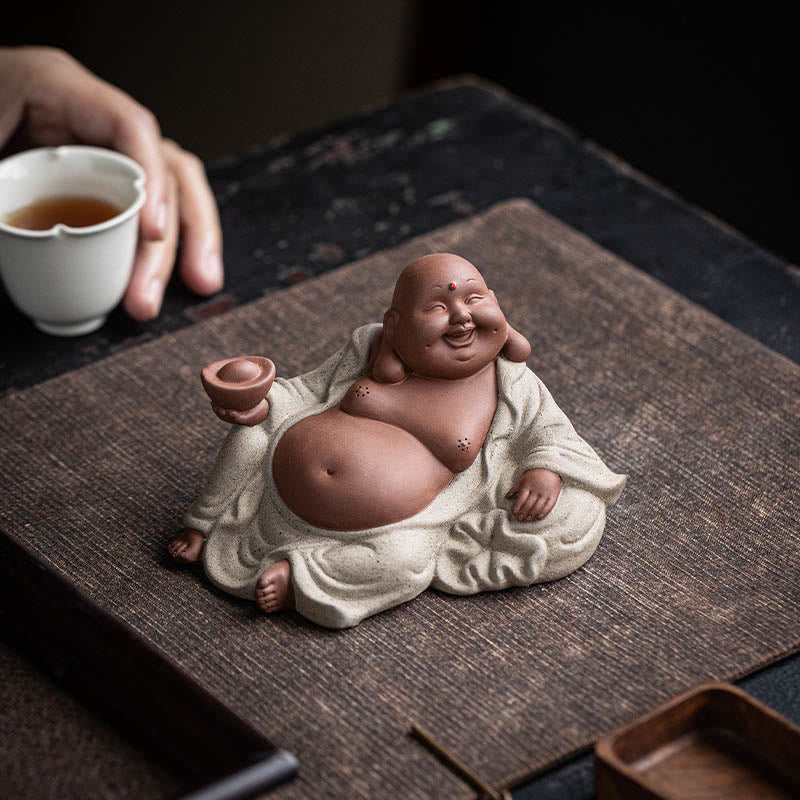 Nimara Ritual Laughing Buddha Ingots Attract Wealth Purple Clay Maitreya Statue Decoration