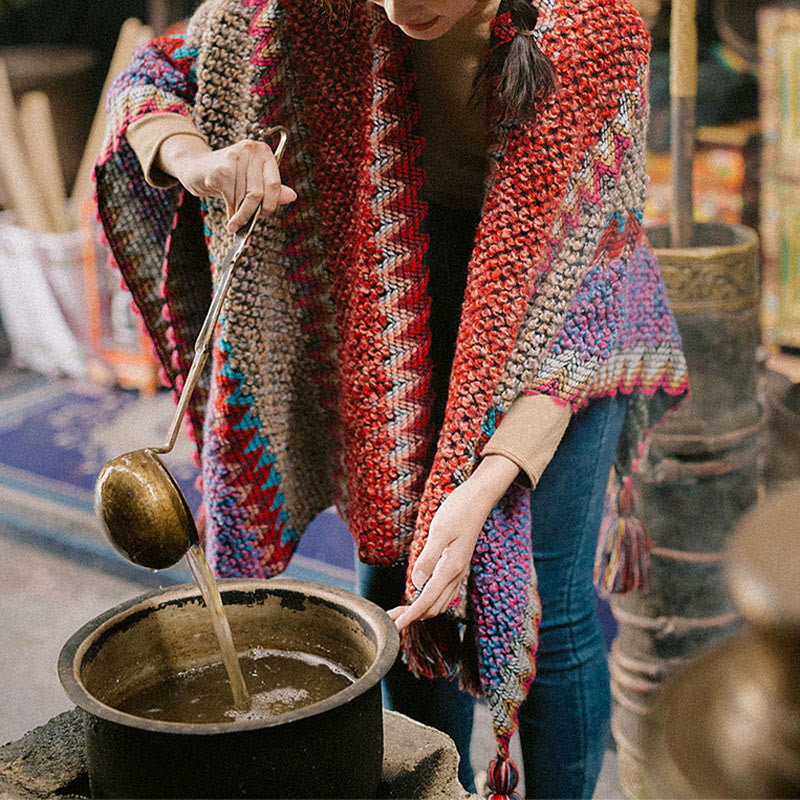 Nimara Ritual Tibetan Shawl Warm Cloak Tibetan Tassel Scarf