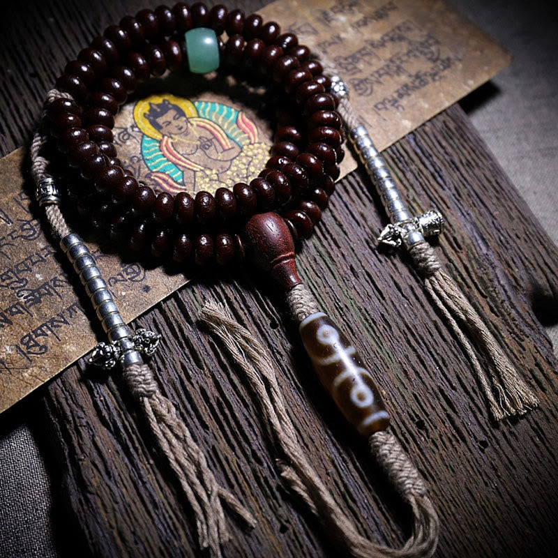 Nimara Ritual Natural Tibet 108 Mala Beads Purple Bodhi Seed Three-eyed Dzi Bead Copper Dorje Harmony Bracelet