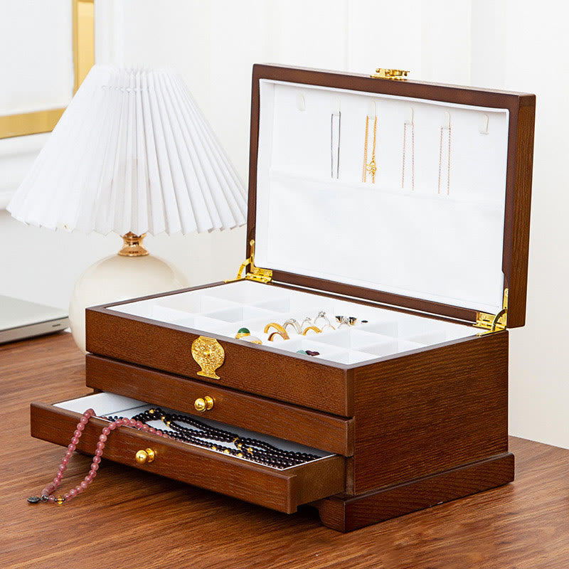 Nimara Ritual Retro Wooden Jewelry Box Three-Layer Jewelry Storage Box