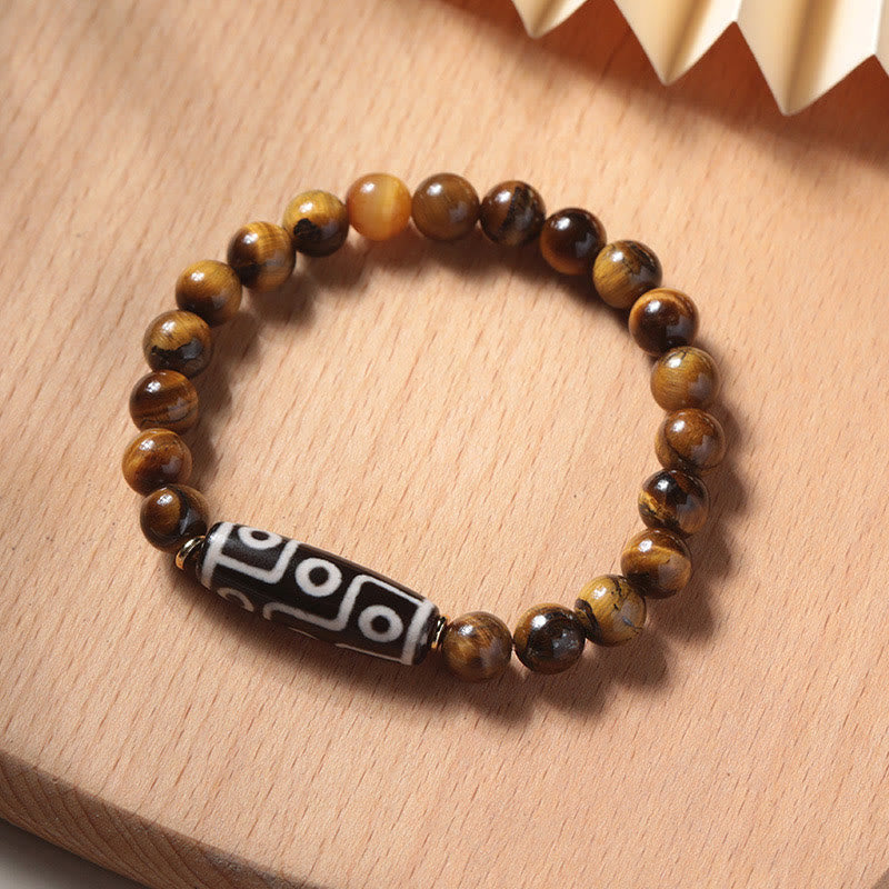 Nimara Ritual Tibetan Tiger Eye Tourmaline Nine-Eye Dzi Bead Protection Bracelet